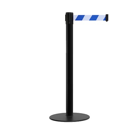 Montour Line Stanchion Belt Barrier Flat Base Black Post 7.5 ft. Blue/White Belt S400-BK-BWD-75